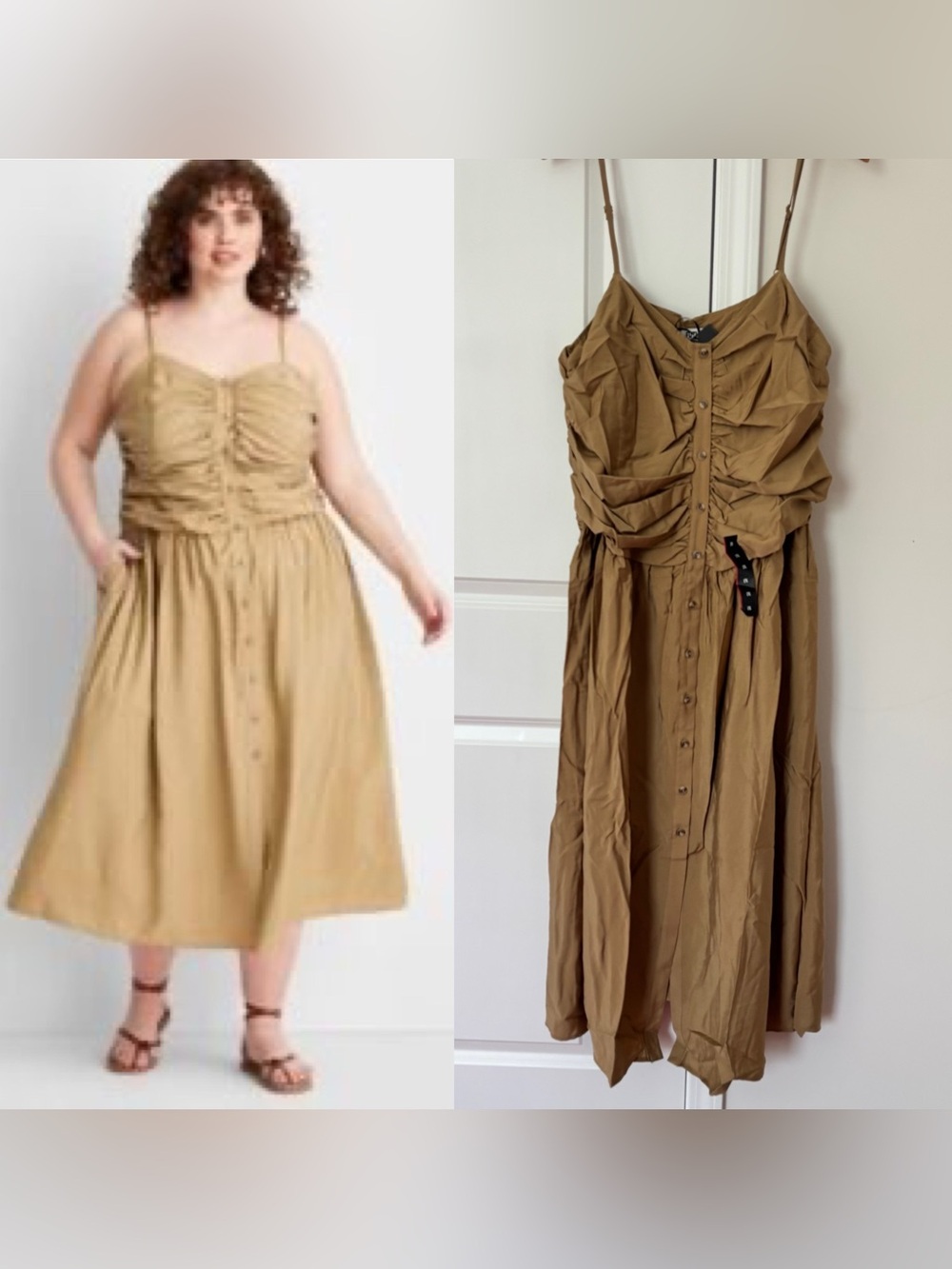 Future Collective x Target Women’s Tan Ruched button-front midi dress Size 1X